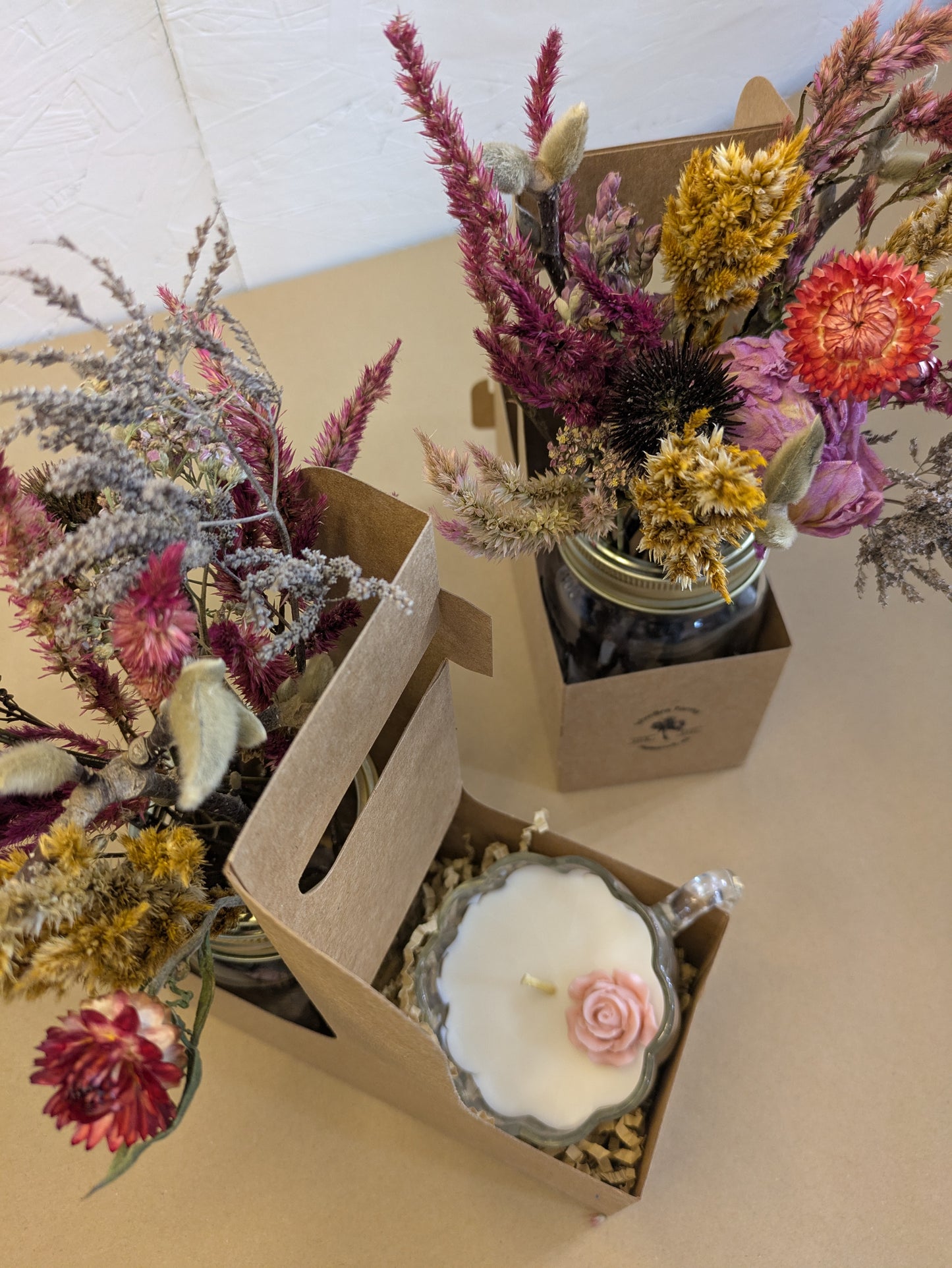 Flowers + Candle + Carrier