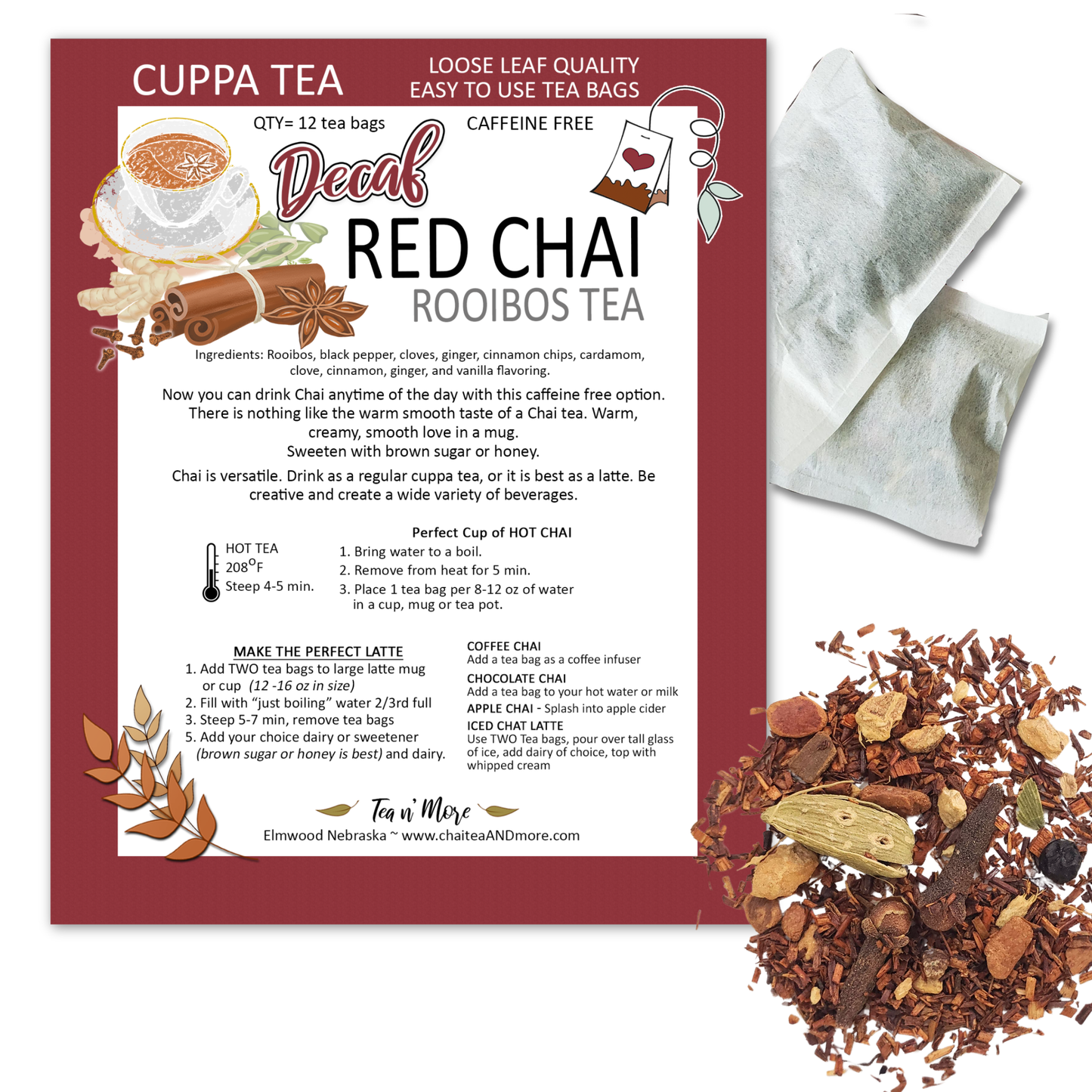 Decaf Red Rooibos Chai -  CUPPA Tea Bags