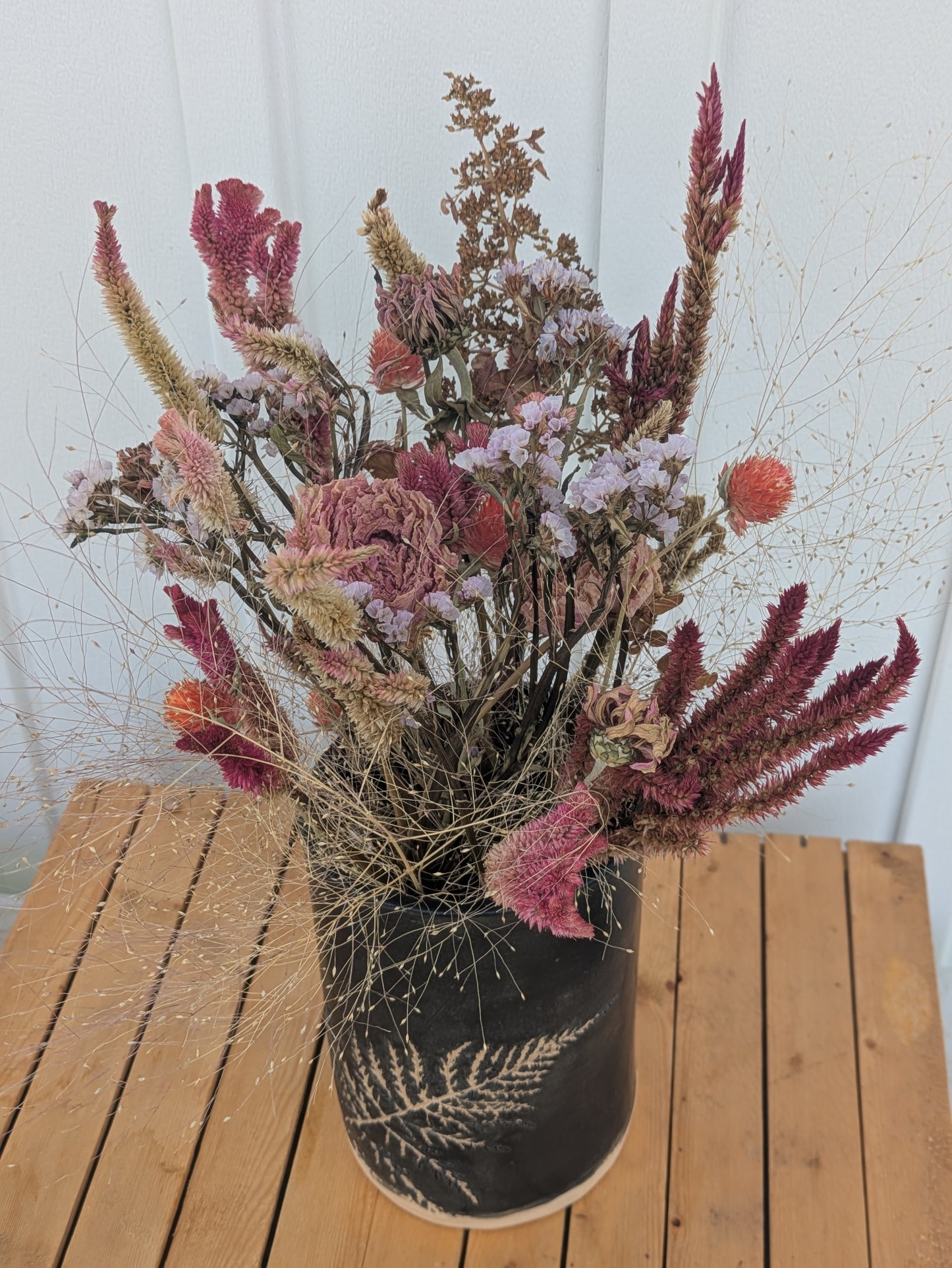 Steampunk dried flower arrangement