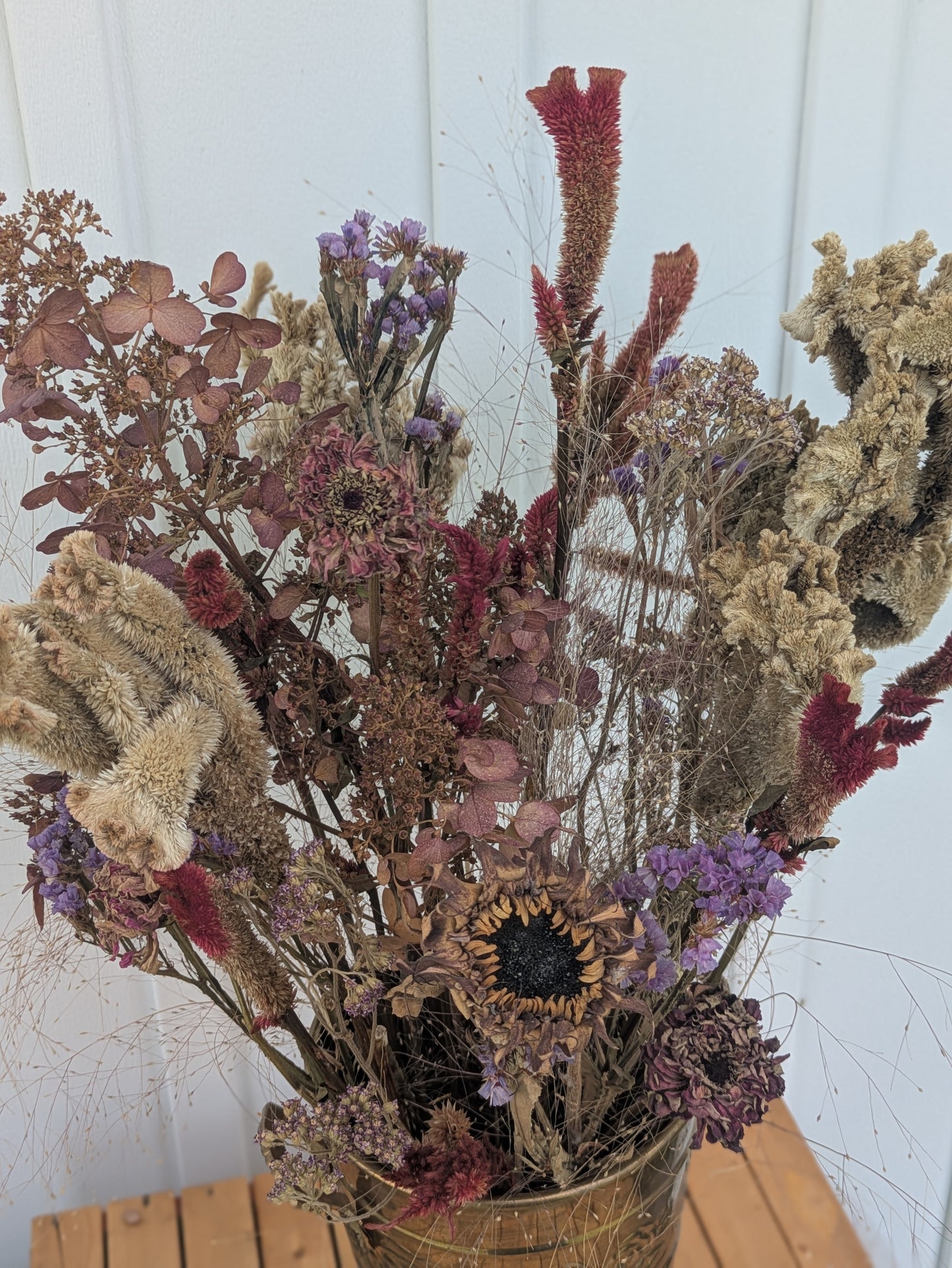 Steampunk dried flower arrangement