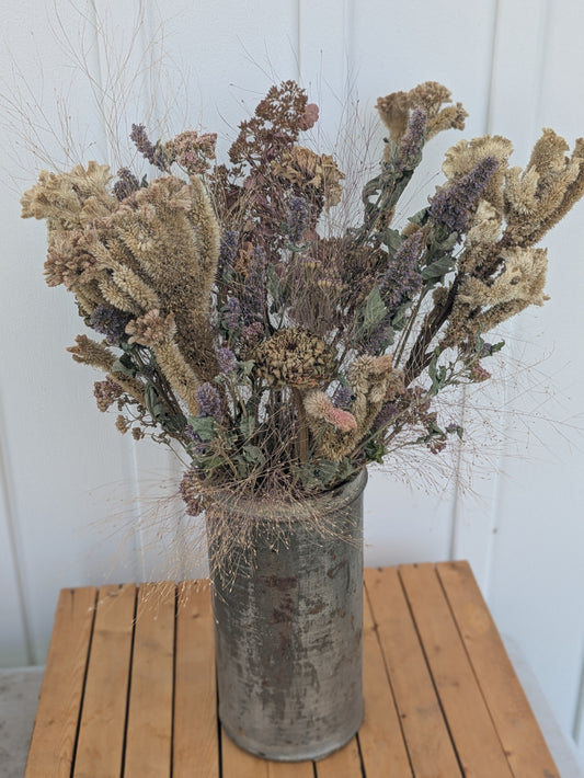 Steampunk dried flower arrangement