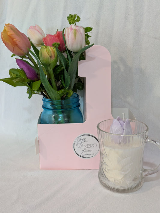Flowers + Candle + Carrier